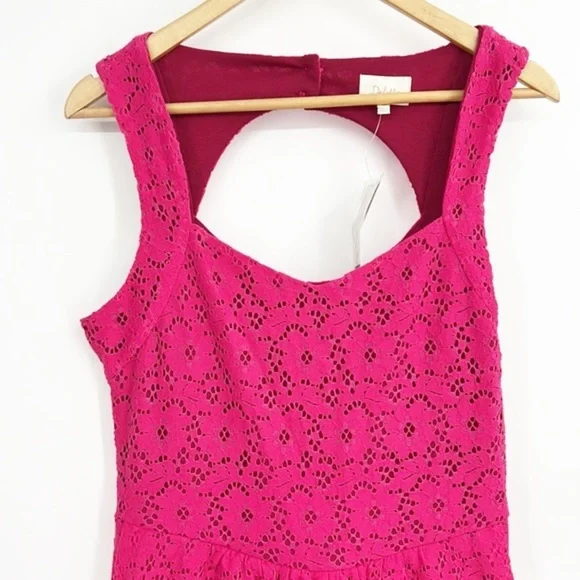 Anthropologie Deletta Silverfield Pink Sweetheart Lace Cutout Dress Size Medium - Picture 5 of 13